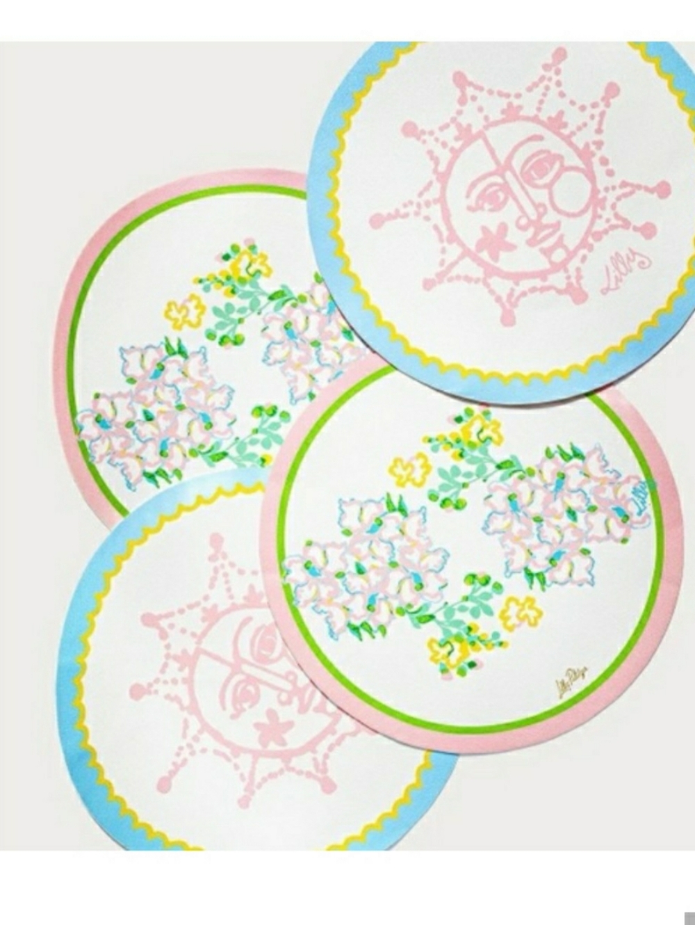 Lilly Pulitzer Pink & White Floral Round Reversible Placemat